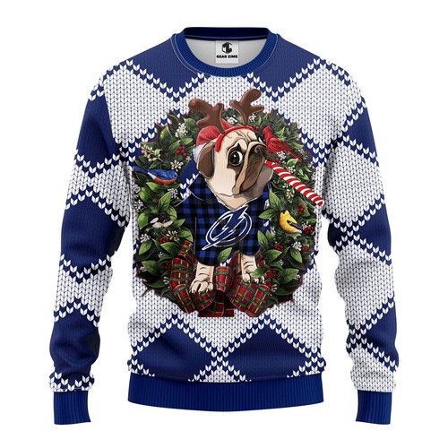 Tampa Bay Lightning Pug Dog Christmas Gift For Fan Ugly Wool Sweater Christmas