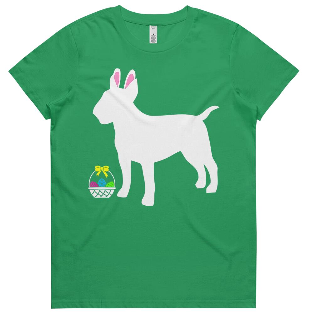 Bull Terrier Easter Bunny Dog Silhouette Womens Tshirts