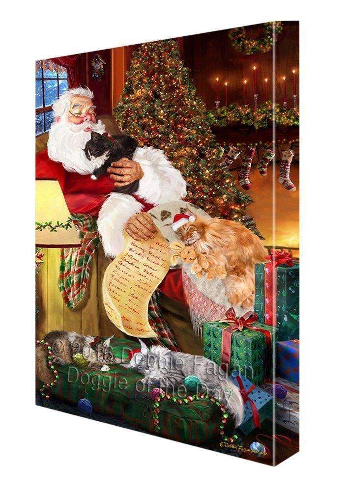 Maine Coon Cats And Kittens Sleeping With Santa Canvas Wall Art