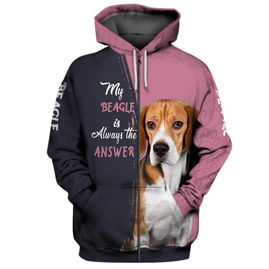 BEAGLE Answer 3D Full Printing Zip Hoodie