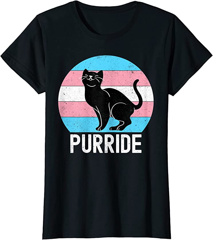 Womens Transgender Cat Flag LGBTQ Trans Pride Month Vintage Retro T-Shirt