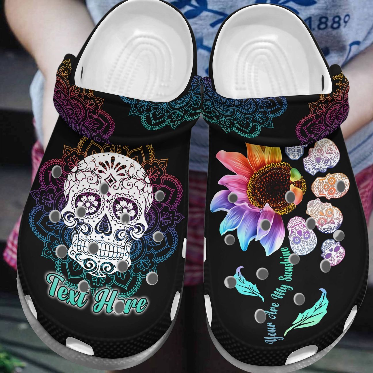 Skull Personalized Personalize Clog, Custom Name, Text, Fashion Style For Women, Men, Kid, Print 3D Whitesole My Sunshine