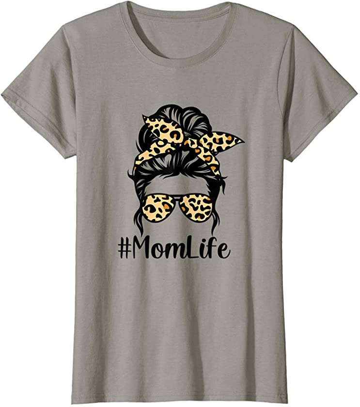 Womens Classy Mom Life Bandana Leopard Cool Messy Bun Mothers Day T-Shirt