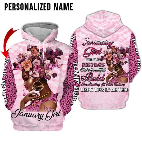 Black Woman January Girl Black Queen Custom Name Hoodies Sweater Printed For Men & Women | Cn2858