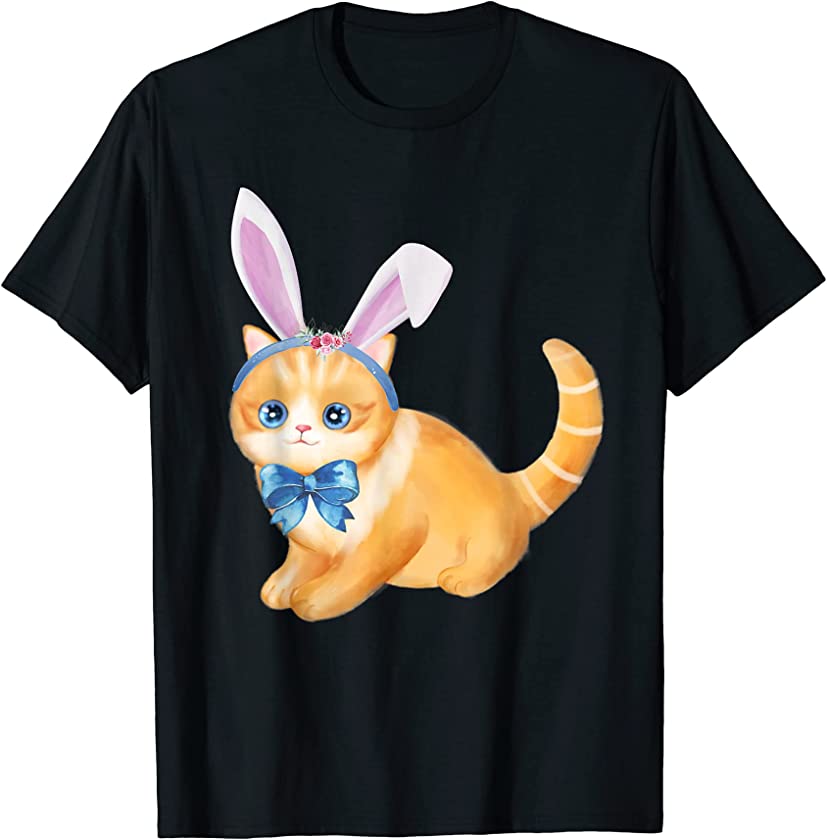 Adorable Easter Cat Bunny Ears Cat Bow Tie Girls Toddler T-Shirt