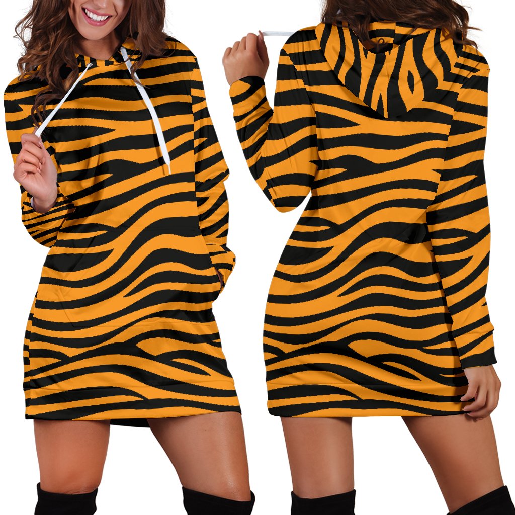 Bengal Tigers Skin Print Pattern Background Women’S Hoodie Dress