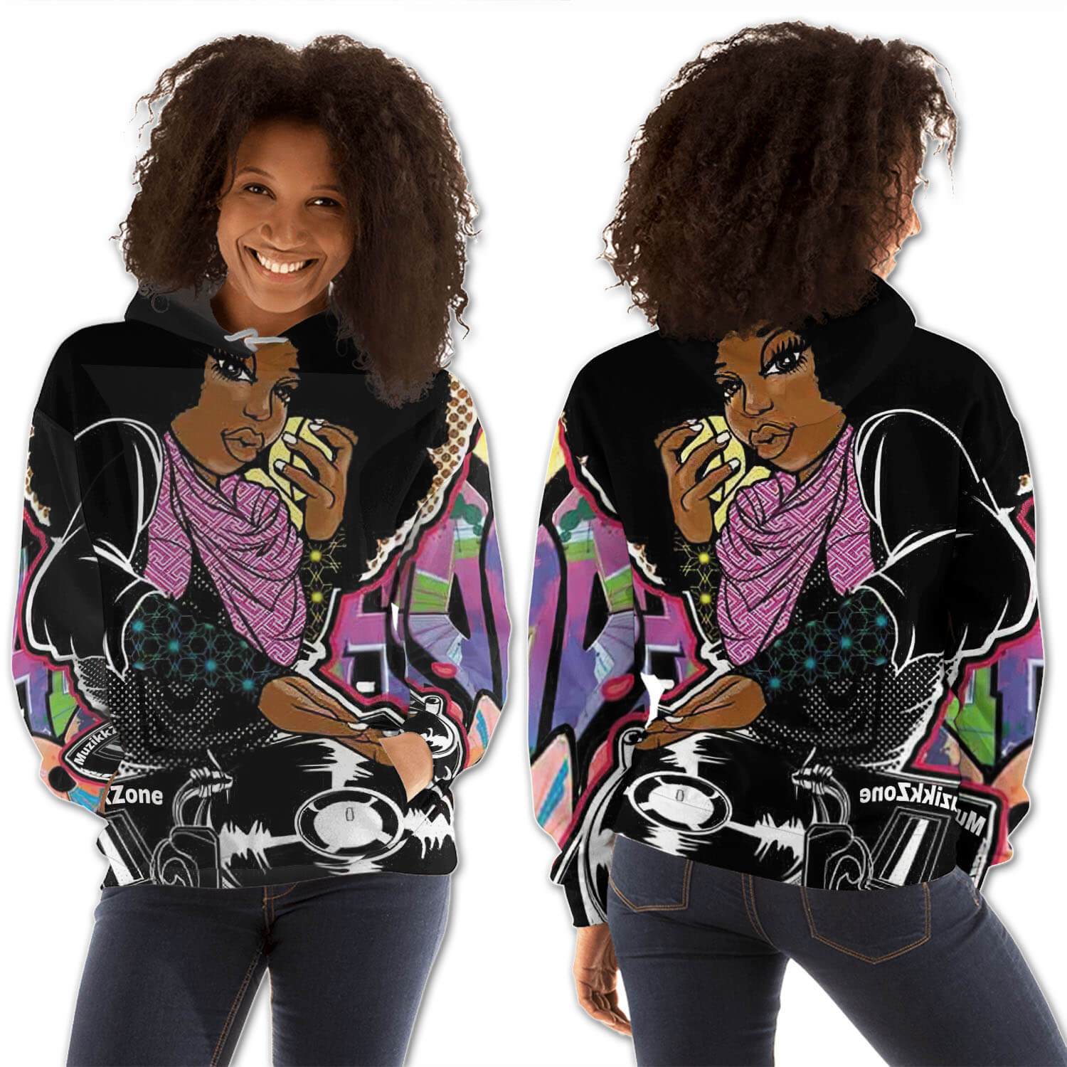 African American Hoodies Beautiful Black Afro Girls All Over Print Womens Hooded Sweatshirt African Print Clothing BPS34583