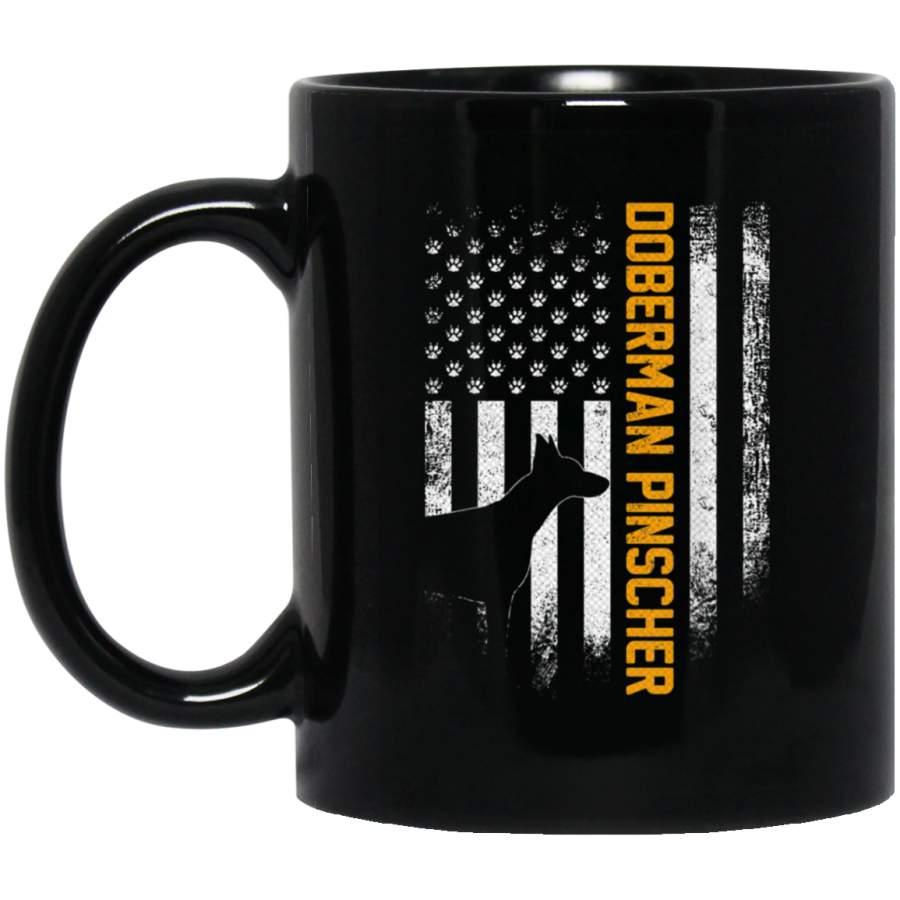 Vintage USA Doberman Pinscher Dog Silhouette American Flag 11 oz 15 oz Mug Black