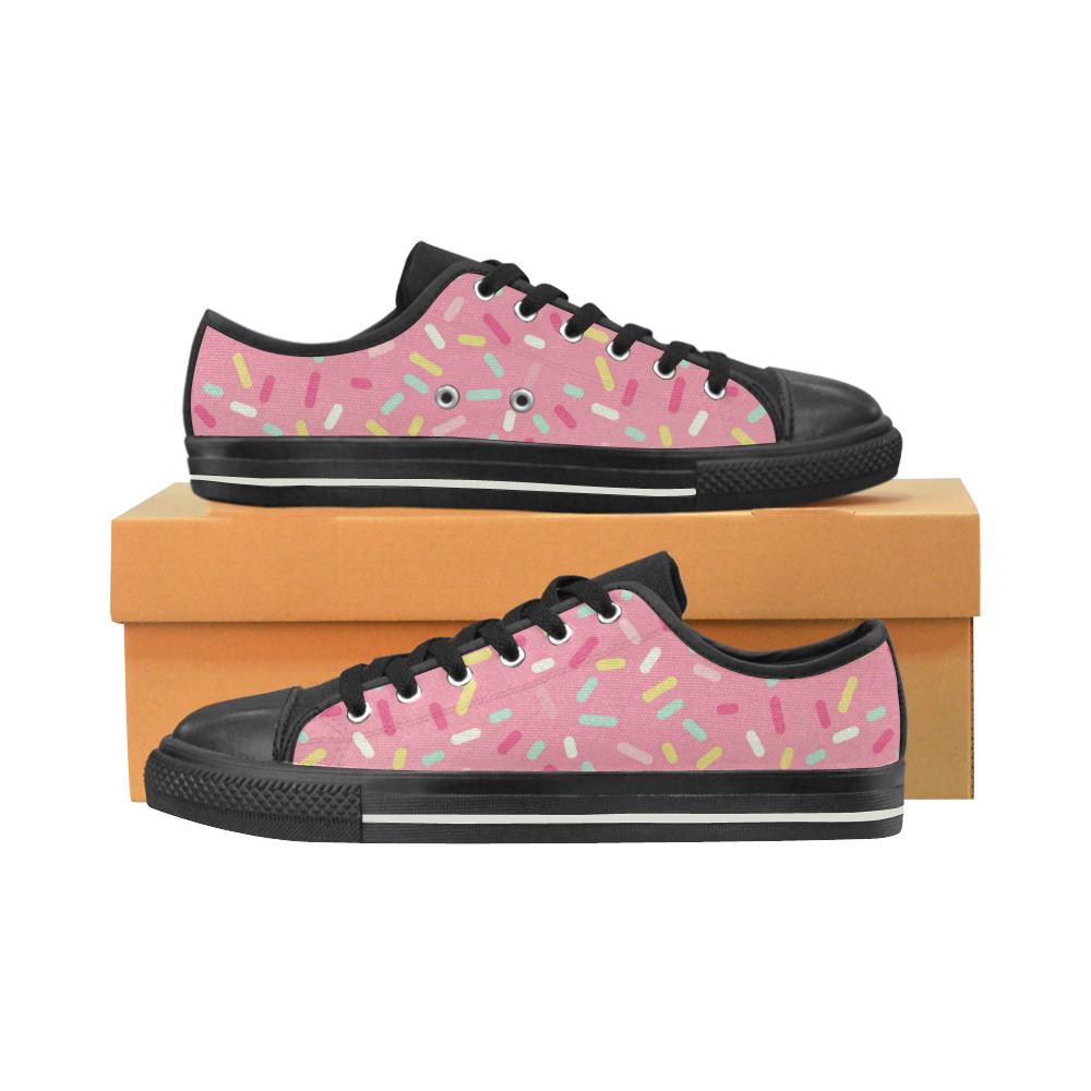 Pink donut glaze candy pattern Women’s Low Top Shoes Black