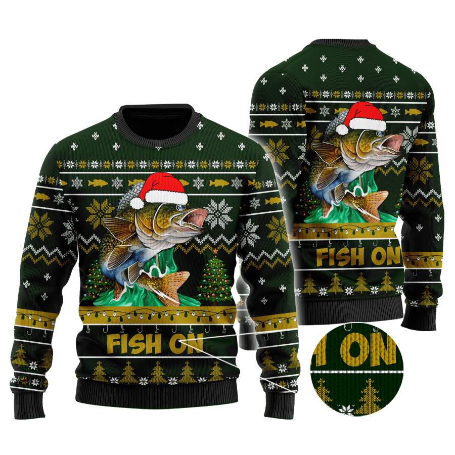 Walleye Fishing Fish on Christmas Hat Knitted Sweater AM112055