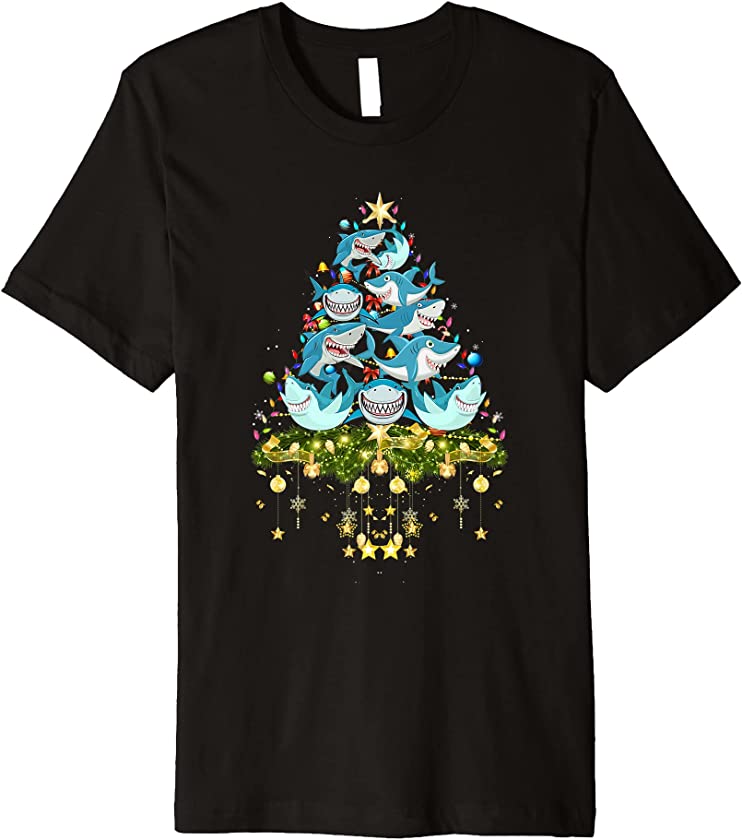 Shark Christmas Tree Lights Holiday Shark Xmas Premium T-Shirt