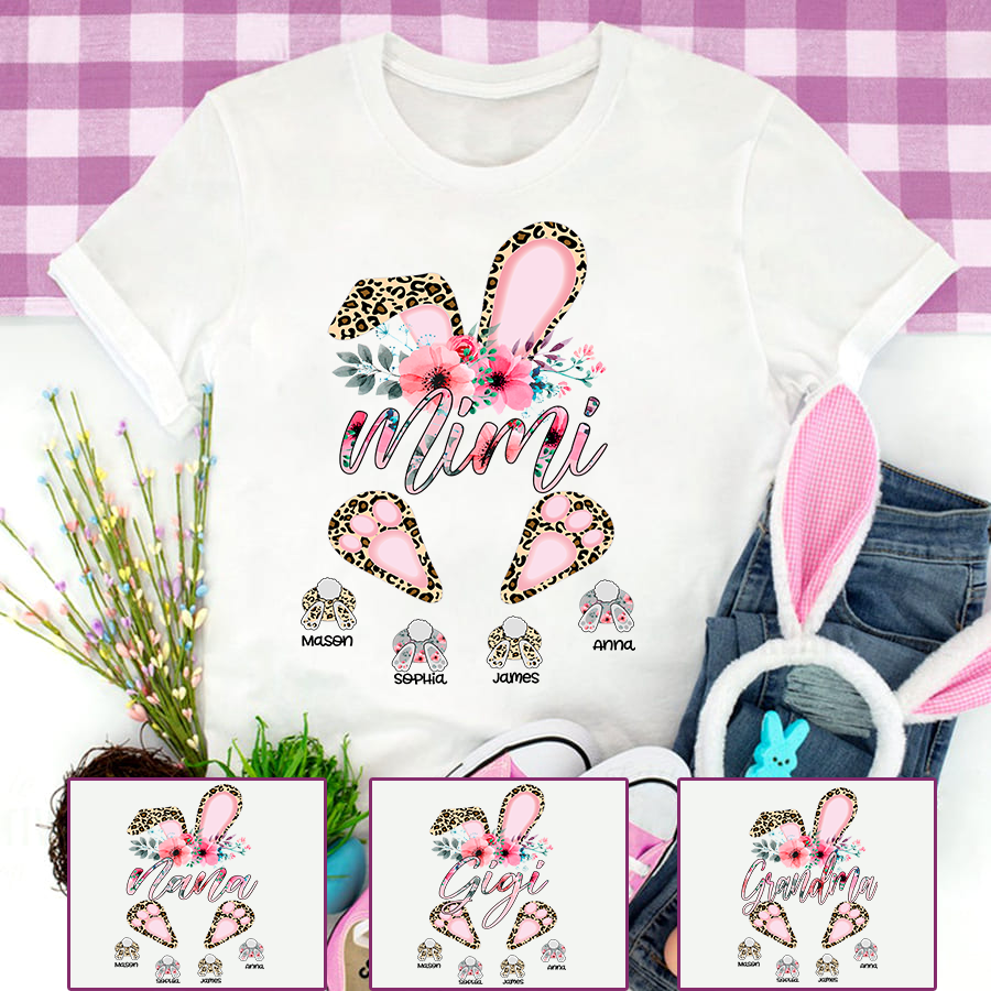 Personalized Grandma Bunny With Grandkids T-Shirt