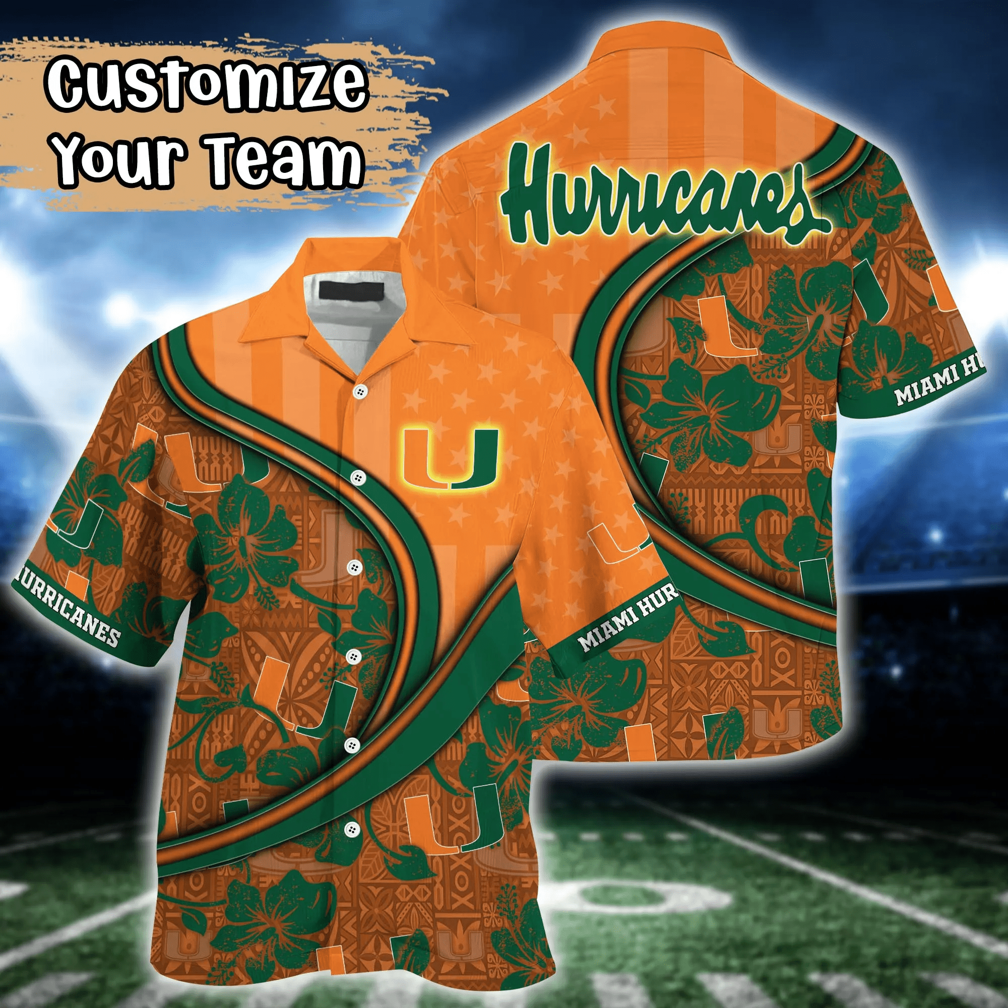 Miami Hurricanes NCCA Us Flag Hawaiian Shirt Custom Summer Aloha Shirt