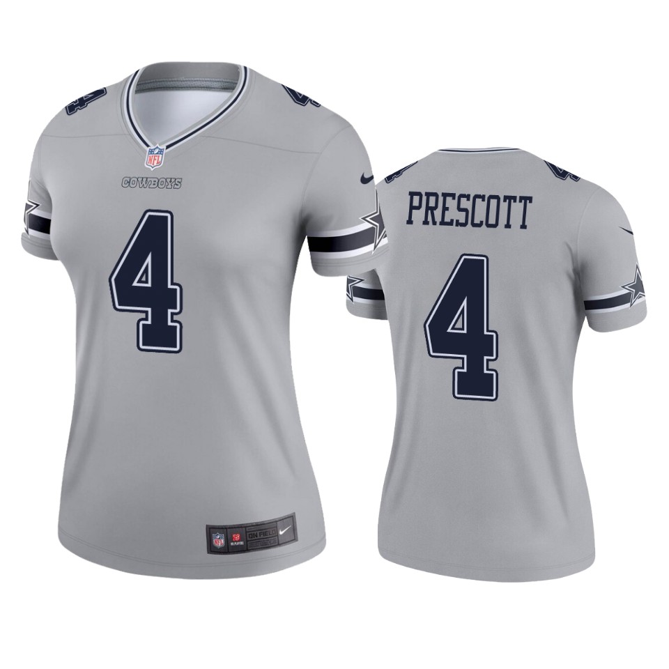 Womens Dallas Cowboys Dak Prescott Silver Inverted Legend Jersey