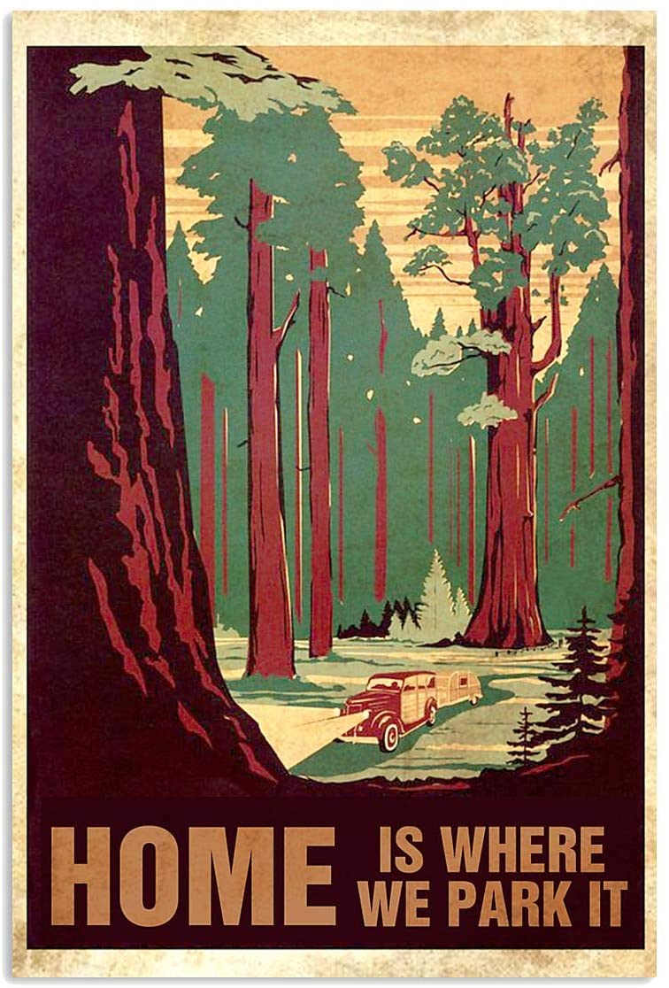 Vintage Camping Home Is Where We Park It Poster Art Print      Home Decor Gift For Men Women Family Frd On Birthday Xmas