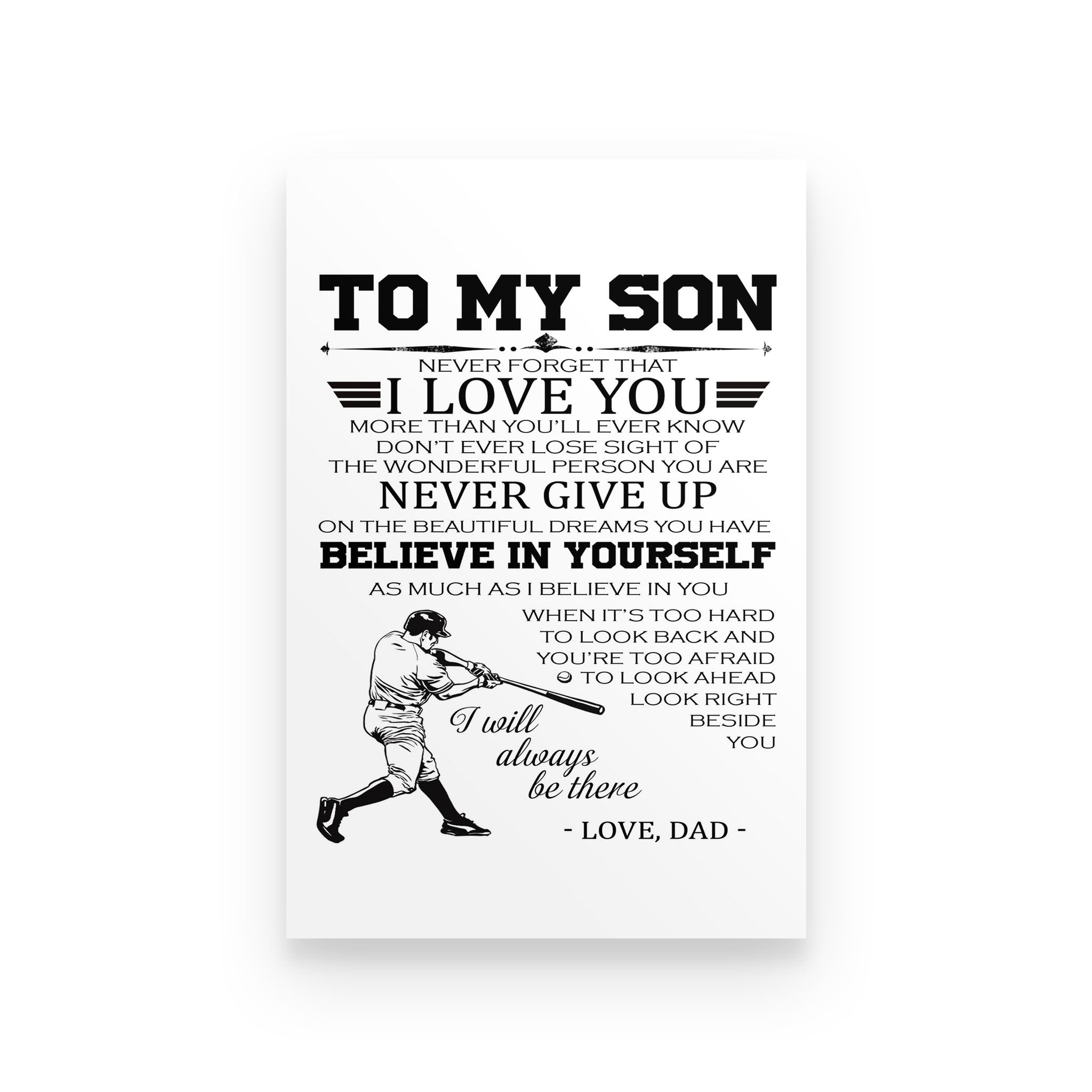 baseball poster dad to son never give up