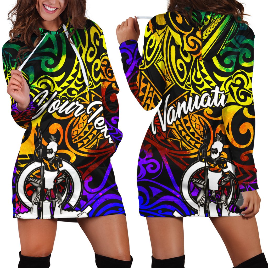 Vanuatu Custom Personalised Hoodie Dress – Rainbow Polynesian Pattern – BN11