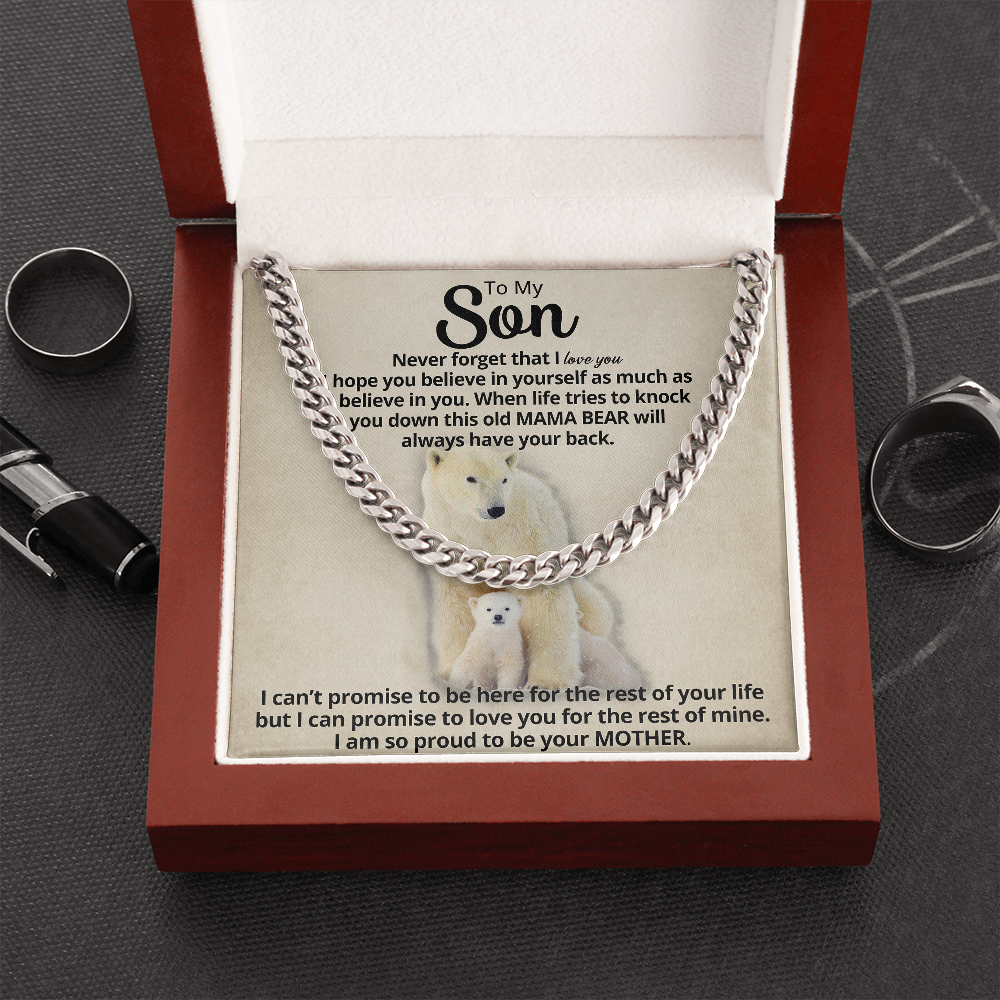 To My Son – Mama Bear | Cuban Link Chain Necklace