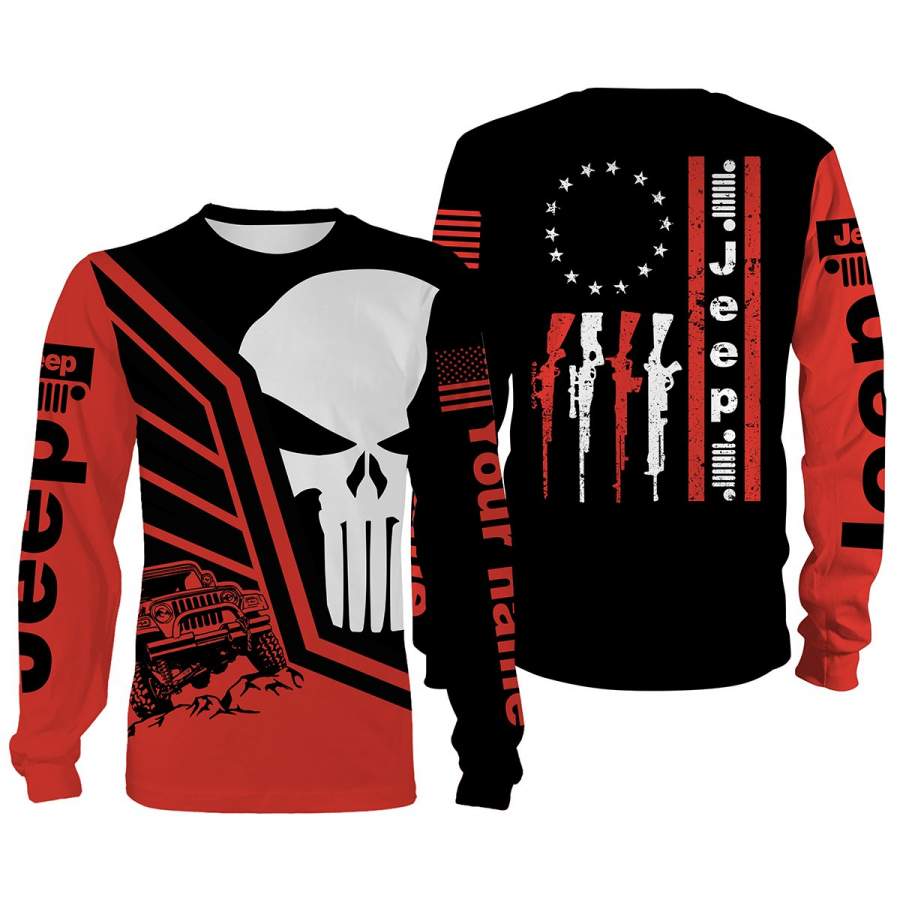 Jeep Punisher Skull Black and Red Unisex Shirts custom Name 3D Full printing Sweatshirt, Hoodie, T-shirt, Long sleeves – Personalized Jeep clothing for Men, Women – FSD734