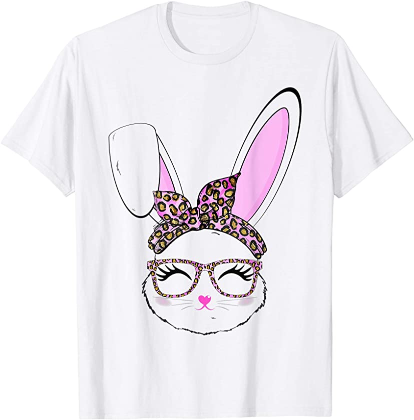 Cute Bunny Face Leopard Print Easter Women Girls Kids T-Shirt