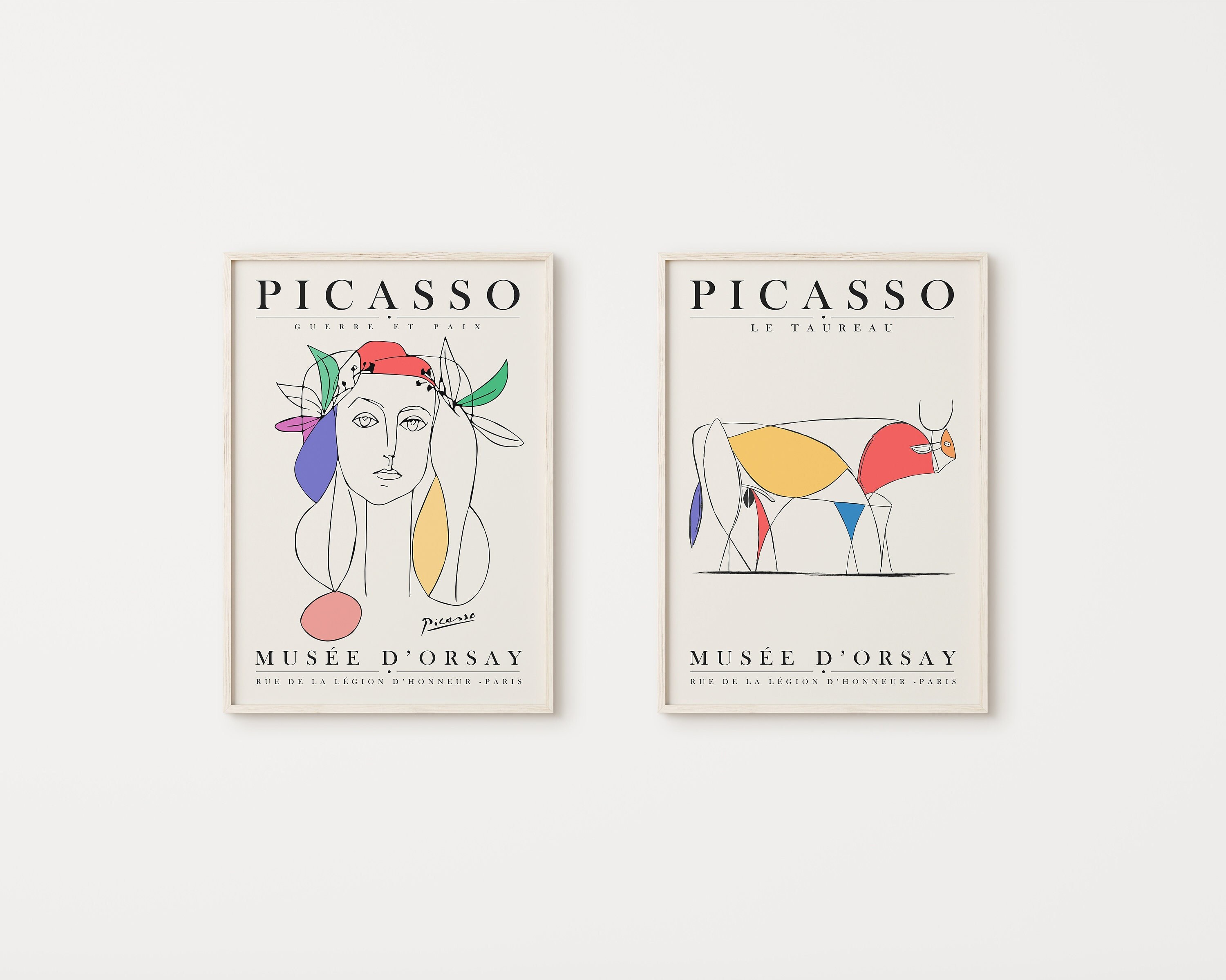Set of 2 Picasso Poster Set, Picasso Wall Art, Pablo Picasso Poster, Picasso Art Print, Exhibition Poster, One Line Art