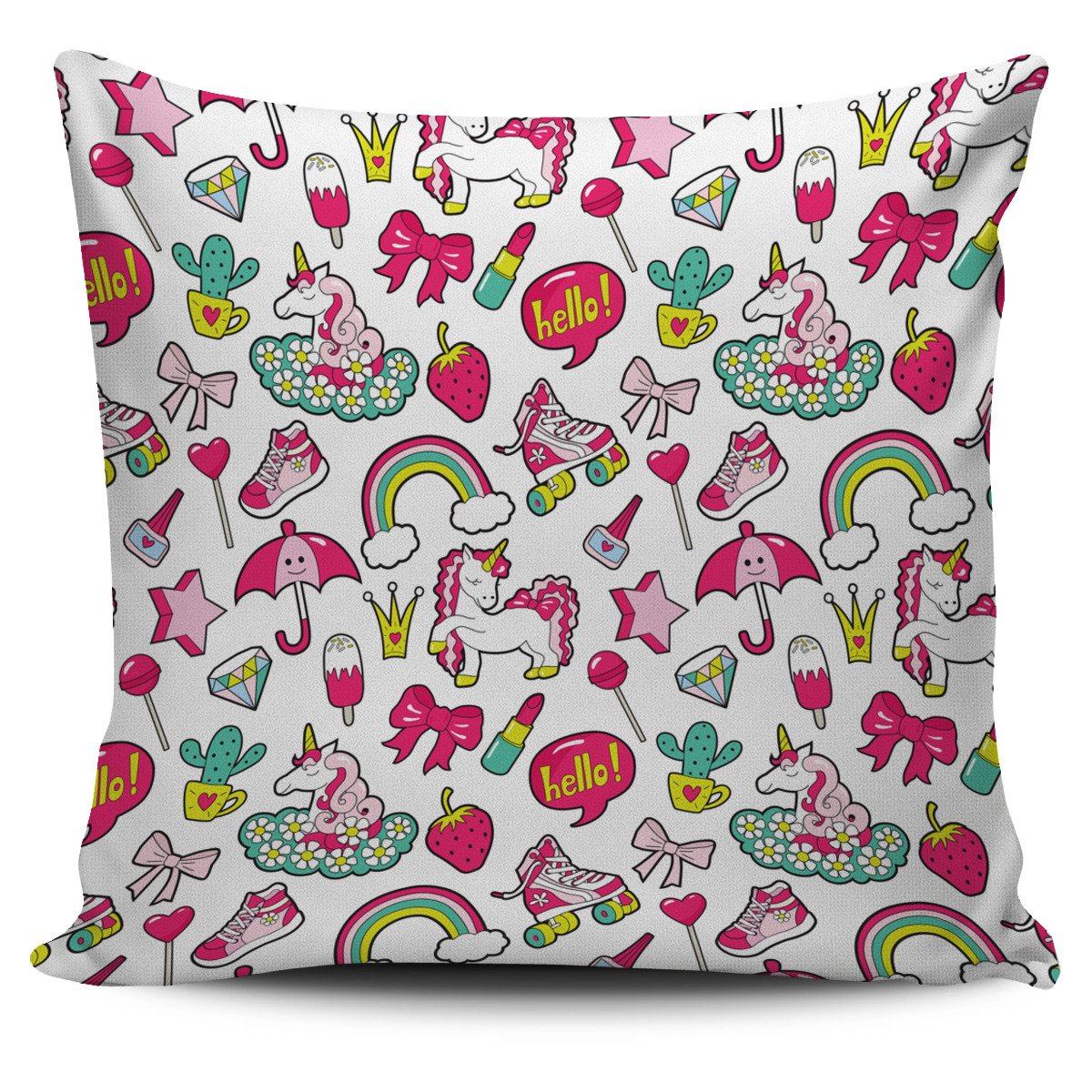 White Girly Unicorn Pattern Print Pillow Cover