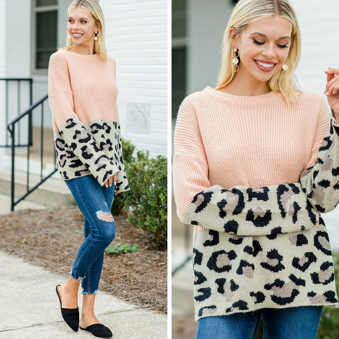 You’ve Got The Look Salmon Pink Leopard Sweater