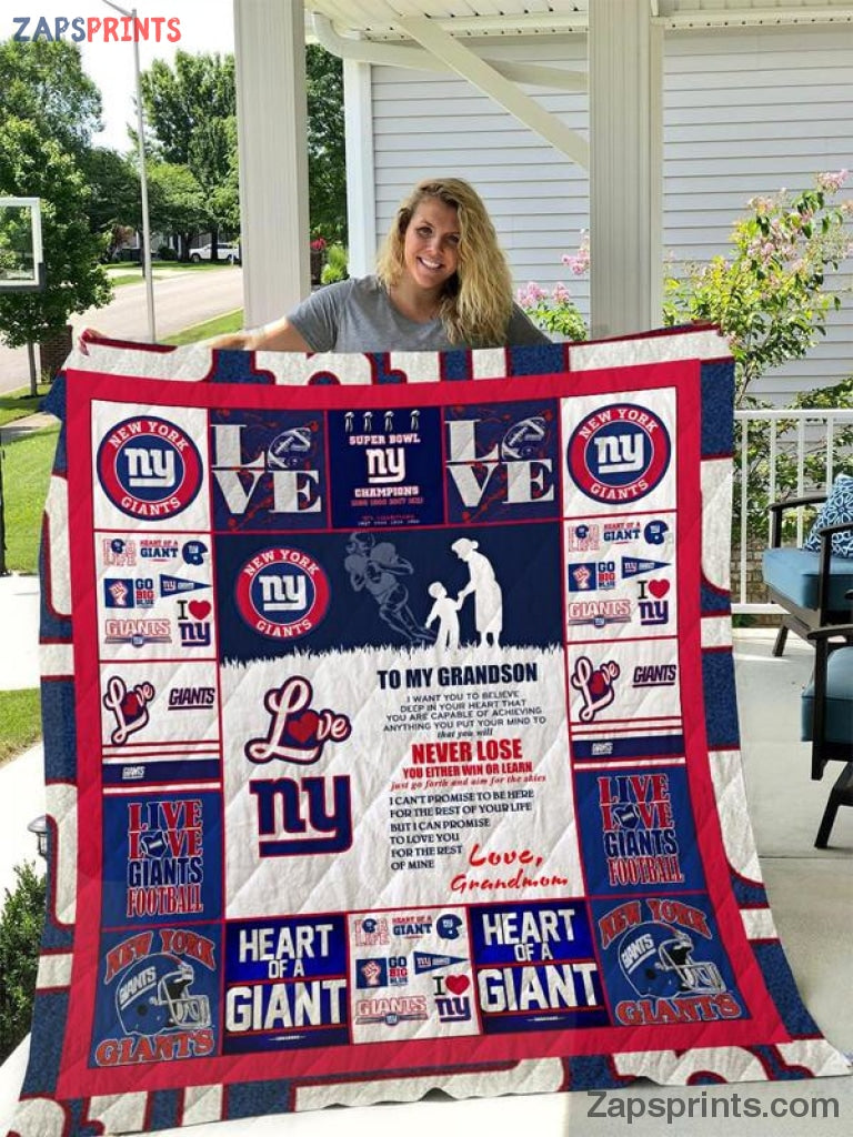 New York Giants To My Grandson Love Grandmom 3D Printing Quilt Gift For Fan Football Lovers