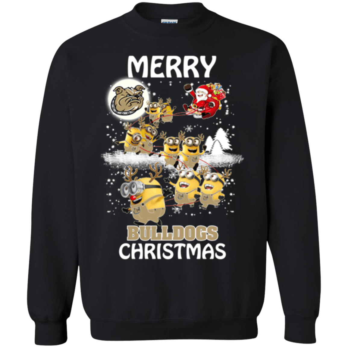 Trending Bryant Bulldogs Minion Ugly Christmas Sweaters Santa Claus With Sleigh Hoodies Sweatshirts