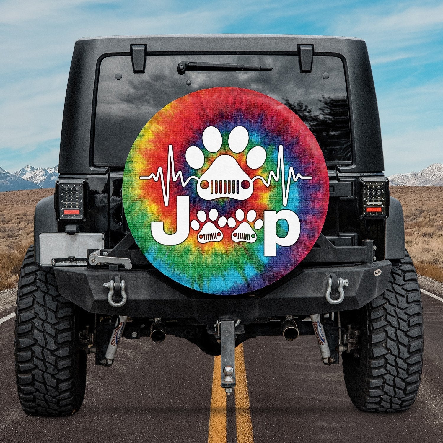 Jeep Dog Heart Beat Tie Dye Spare Tire Cover Lt11