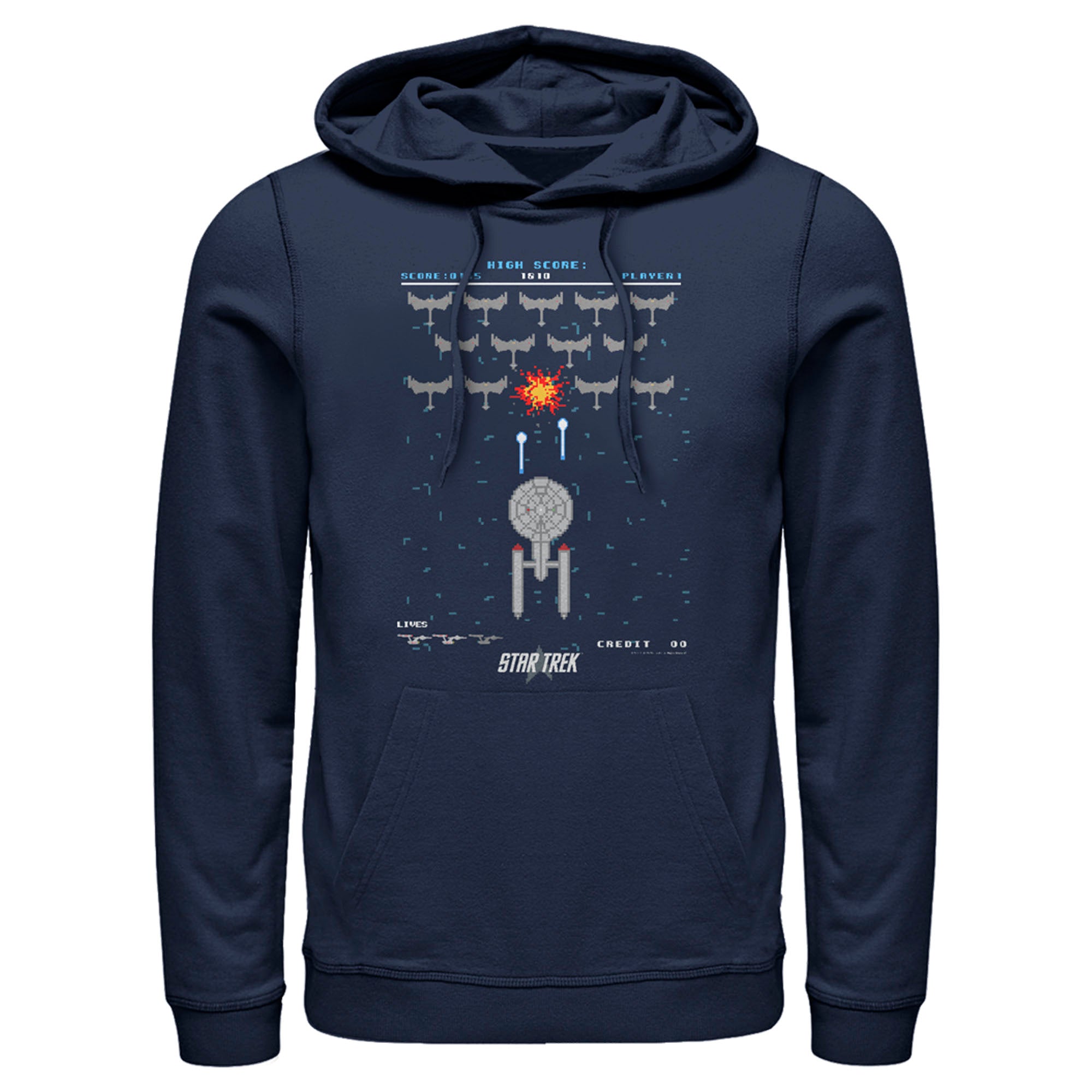 Men’S Star Trek Enterprise Pixel Video Game Battle Pull Over Hoodie