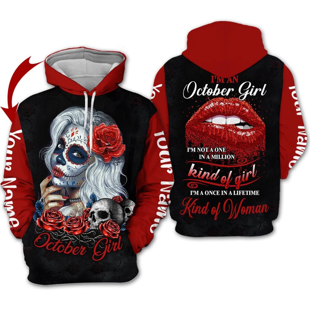 Personalized Name Birthday Outfit October Girl Sugar Skull Love Red Birthday Shirt