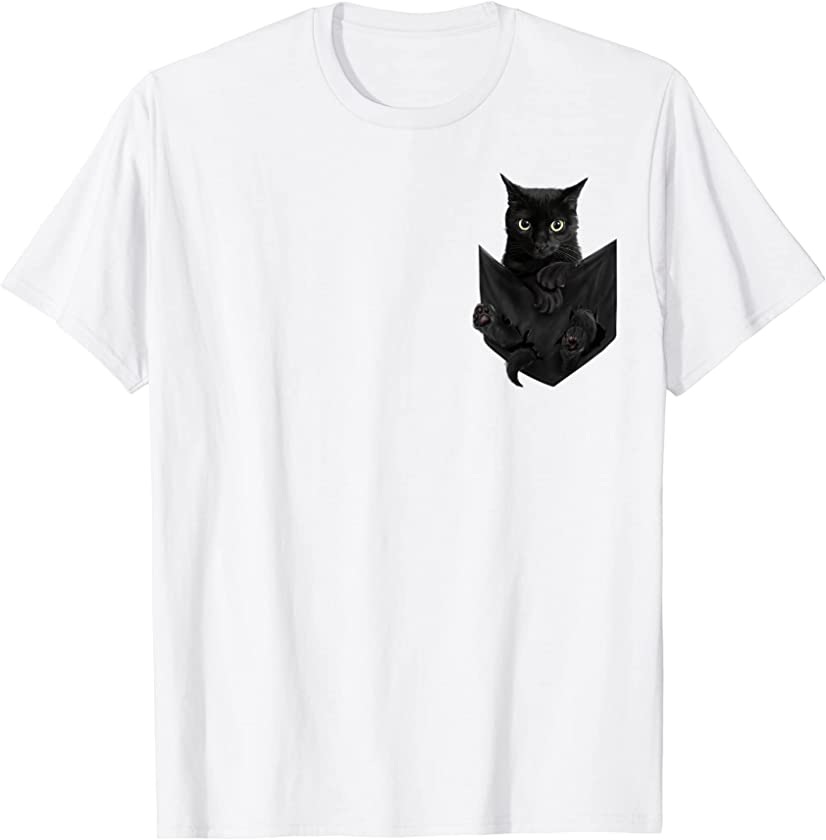 Adorable Black Cat Yellow Eyes Kitten Pocket T-Shirt