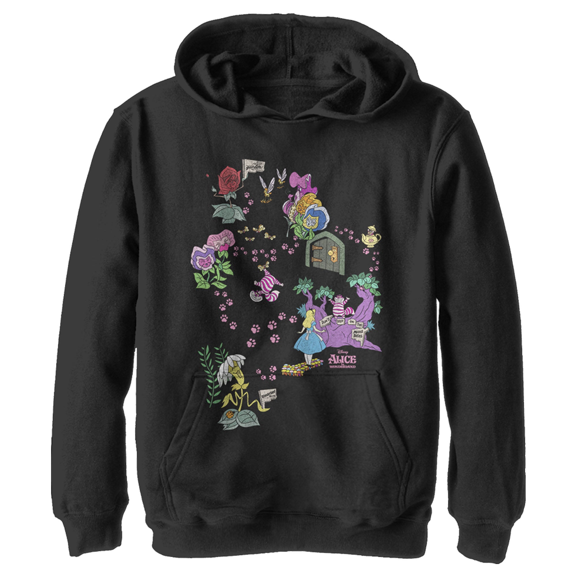 Boy’S Alice In Wonderland Map Of Cheshire Cat Paw Prints Pull Over Hoodie