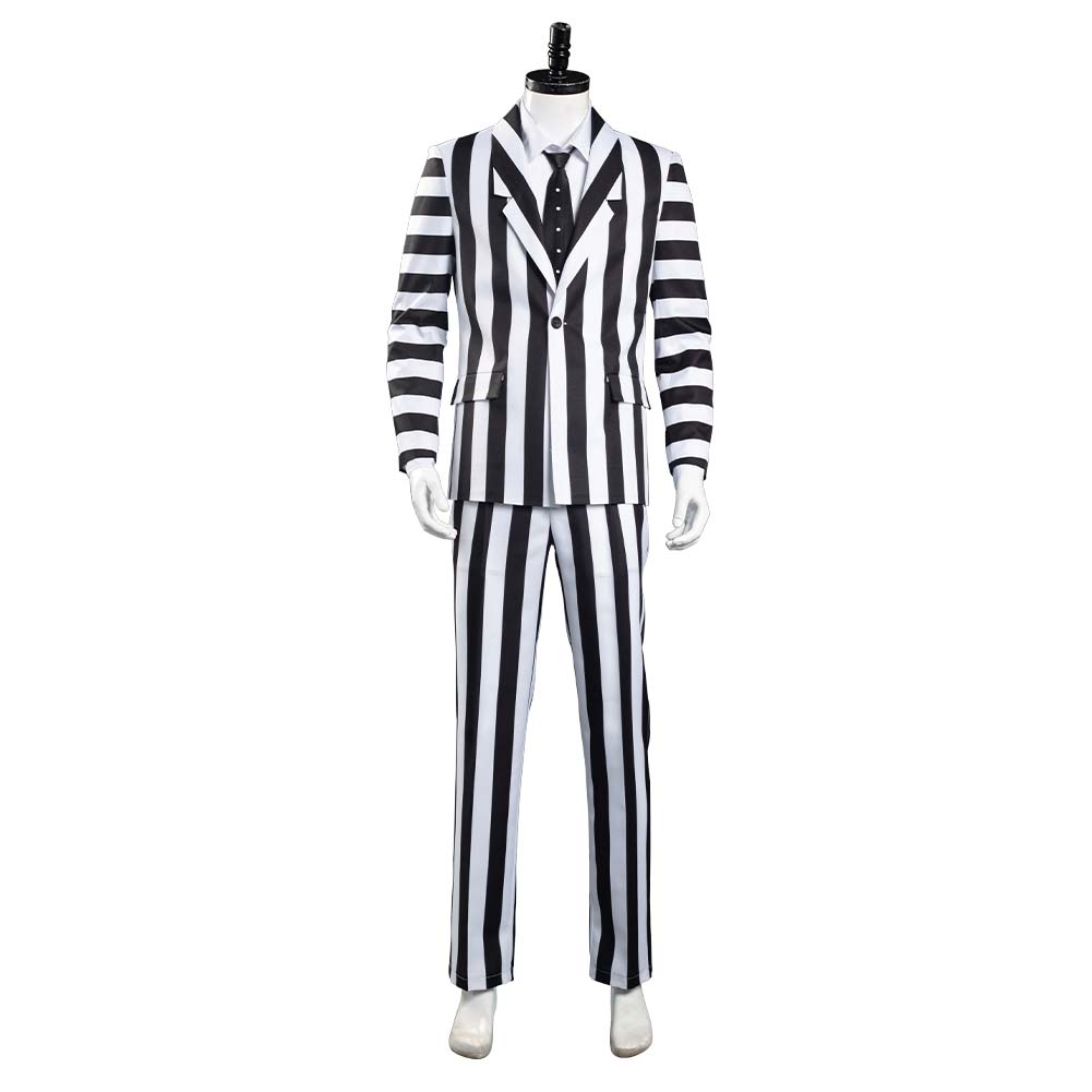 Beetlejuice Adam Cosplay Costume Men Black and White Striped Suit Jacket Shirt Pants Outfits Halloween Carnival alx