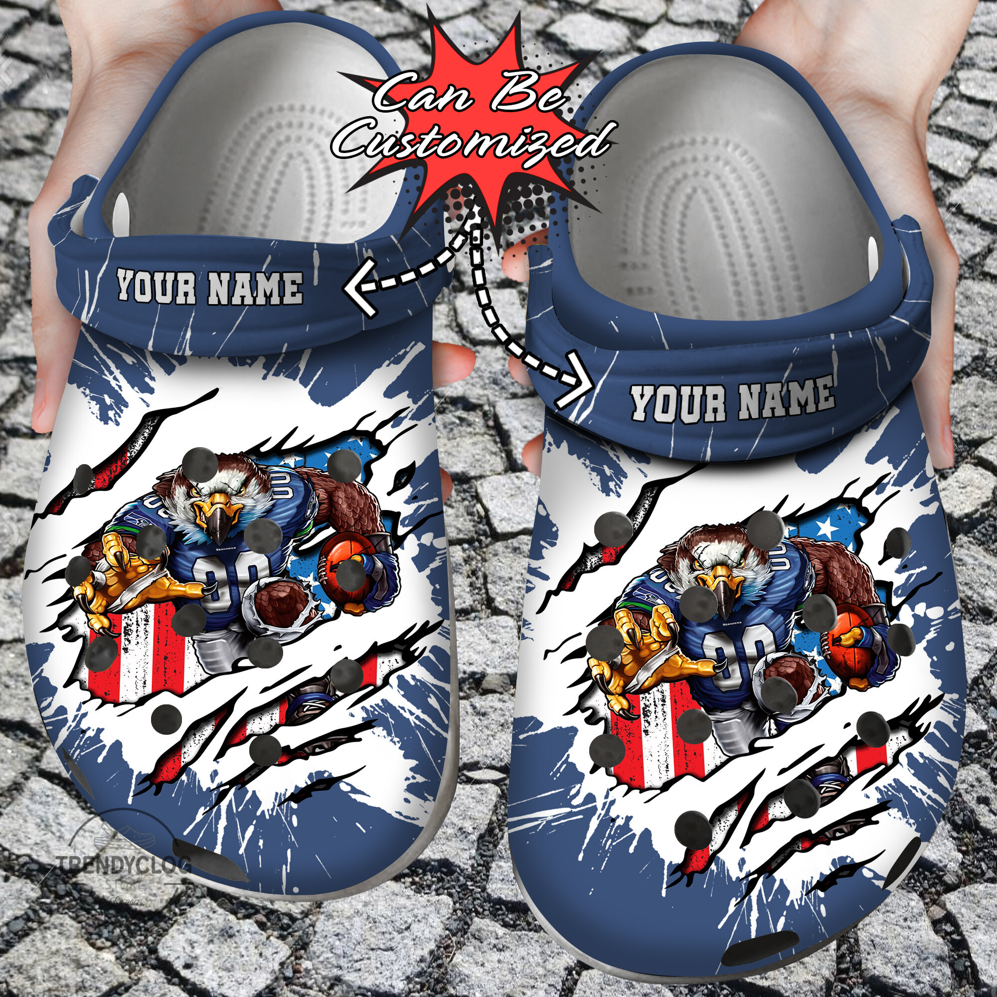 Football Crocs – Personalized S.Seahawks Mascot Ripped Flag Clog Shoes