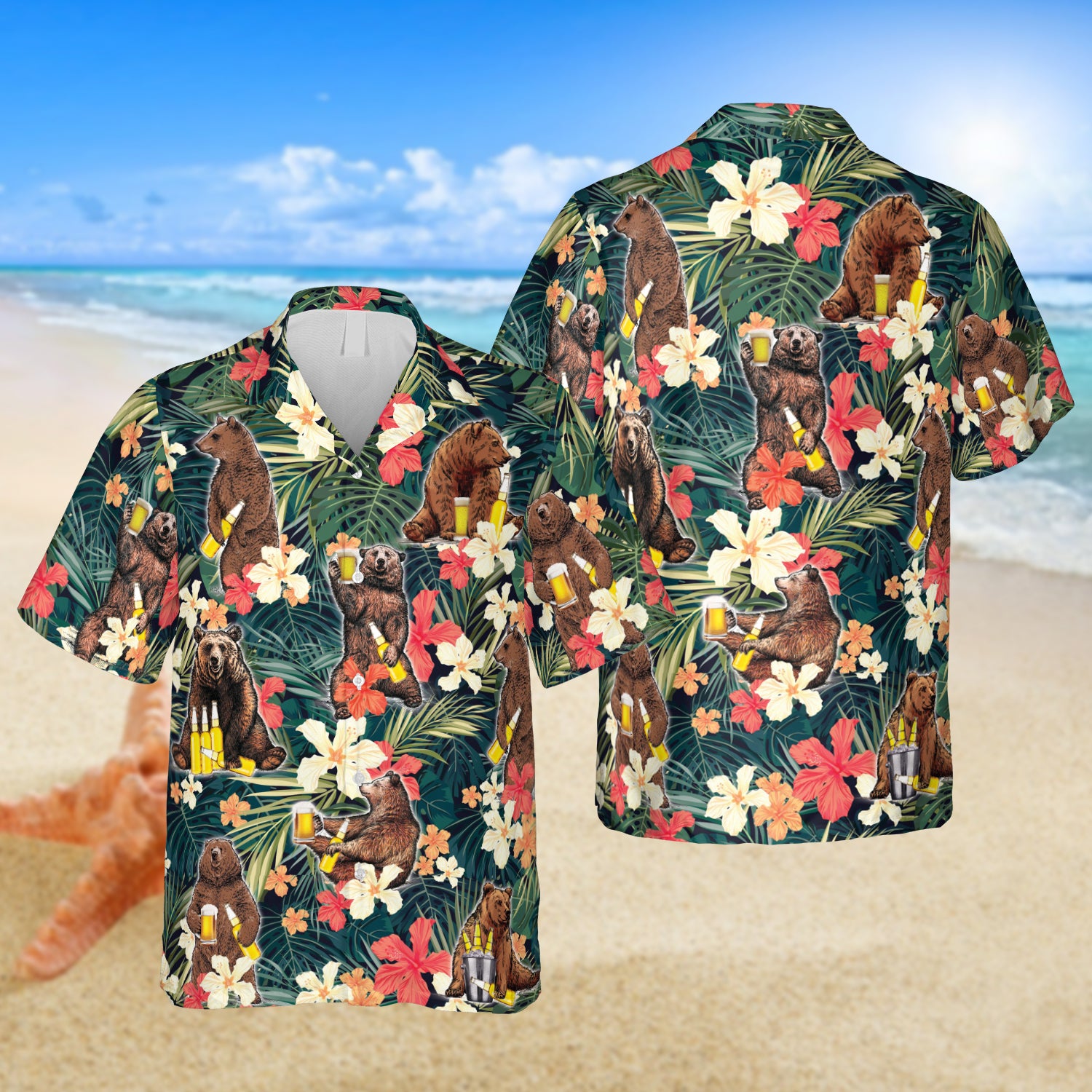 Bear Floral Hawaiian Camping Beach Clothing Ha107379