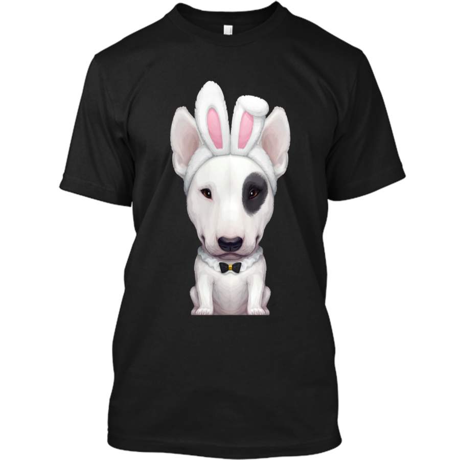 Bull Terrier with Eye Patch in Easter Bunny Costume T-Shirt Custom Ultra Cotton