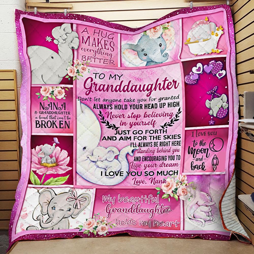 Personalized Elephant To My Granddaughter Quilt Blanket From Nana I Love You So Much Great Customized Blanket Gifts For Birthday Christmas Thanksgiving