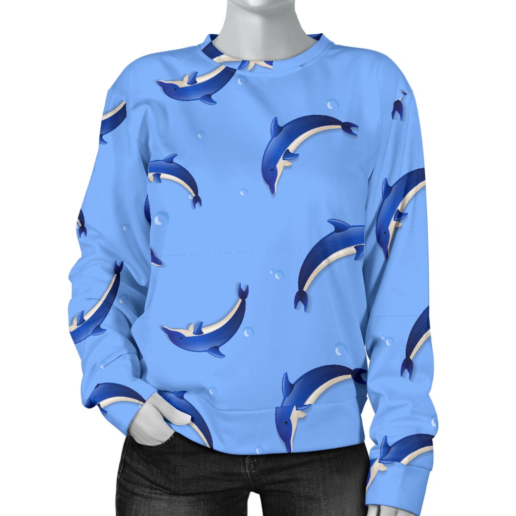 Dolphin Blue Print Women Crewneck Sweatshirt