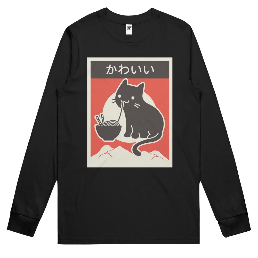 Kawaii Vintage Style Japenese Ramen Cat Long Sleeve T Shirts