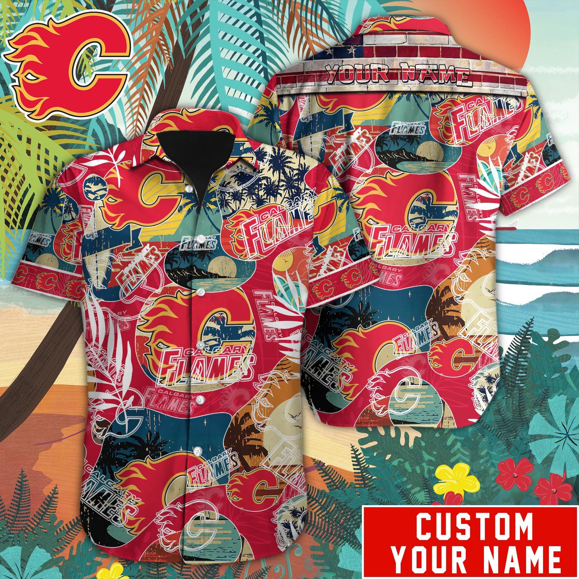 Calgary Flames Custom Name Hawaiian Shirt