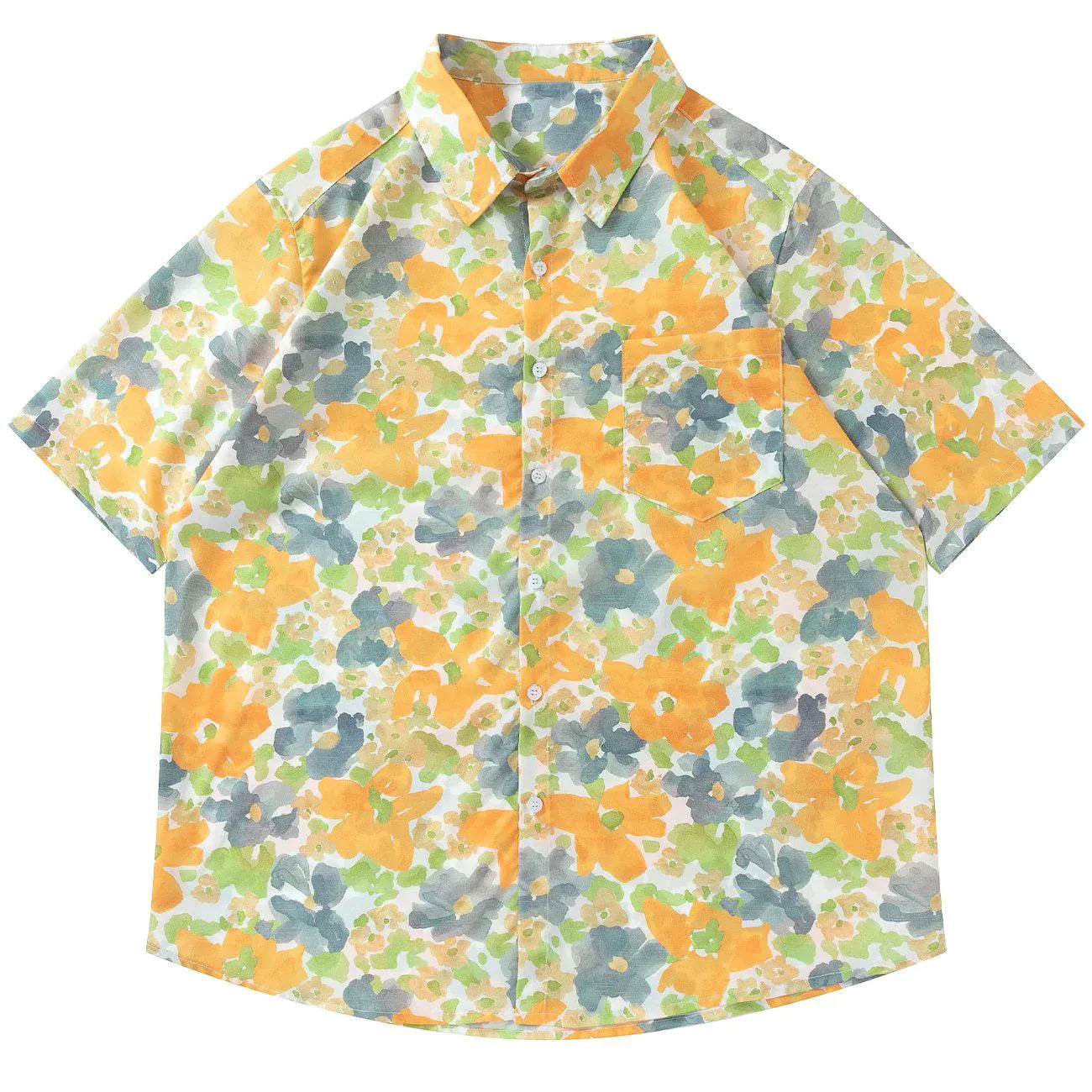 Talishko™ – Contrasting Color Floral Print Short Sleeve Shirt