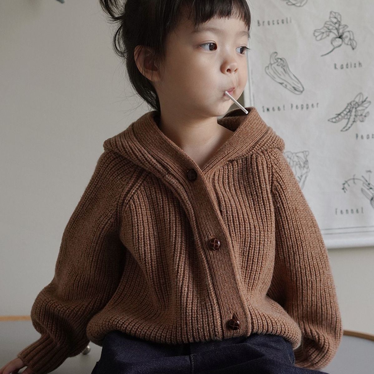 Children Clothing 2022 Spring and Autumn New Solid Color Hooded Knit Cardigan Cute Boys and Girls Simple Sweater Casual Jacket alx