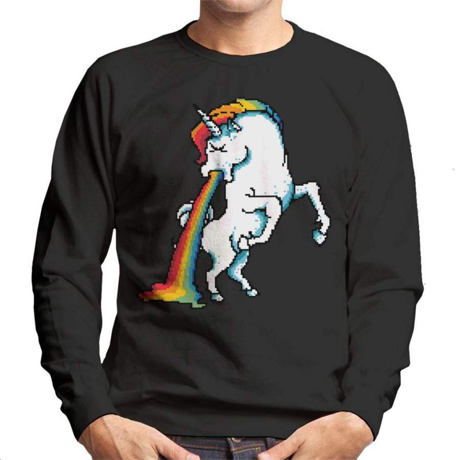 Unicorn Vomiting Rainbow Pixel Art Men’s Sweatshirt