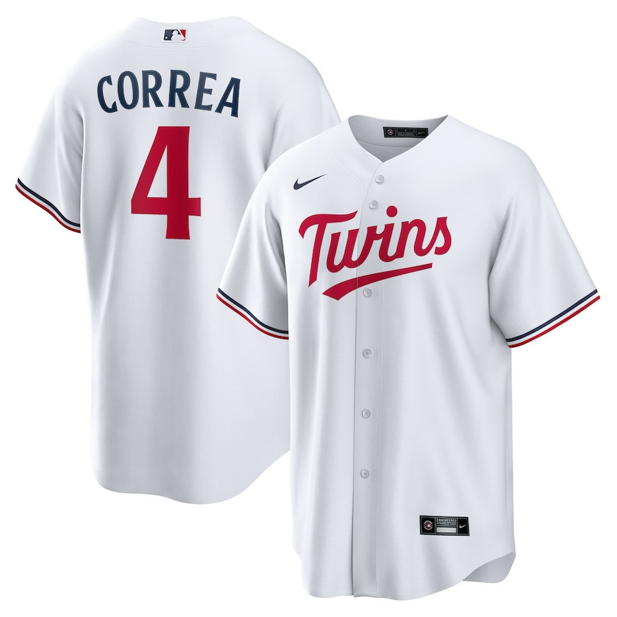 Carlos Correa 4 Minnesota Twins Team Logo Home Men Jersey – White