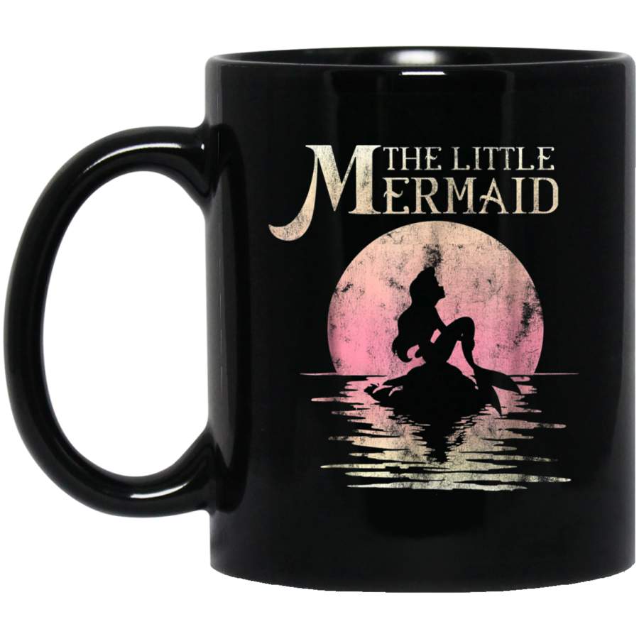 The Little Mermaid Ariel Rock Moon Silhouette Black Mug