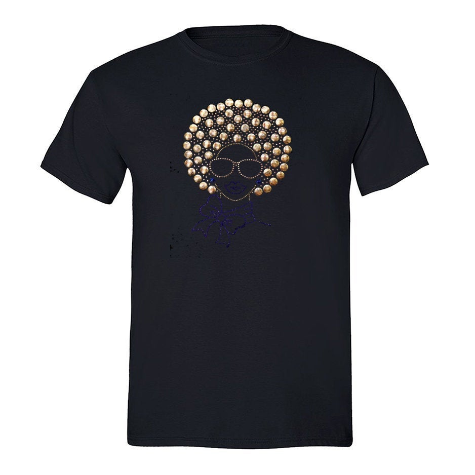 Xtrafly Apparel Men’S Tee Afro Lady Gold Sequin Rhinestone Fashionista Sexy African Rasta Rastafari Jamaican Party Music Dj Crewneck T-Shirt