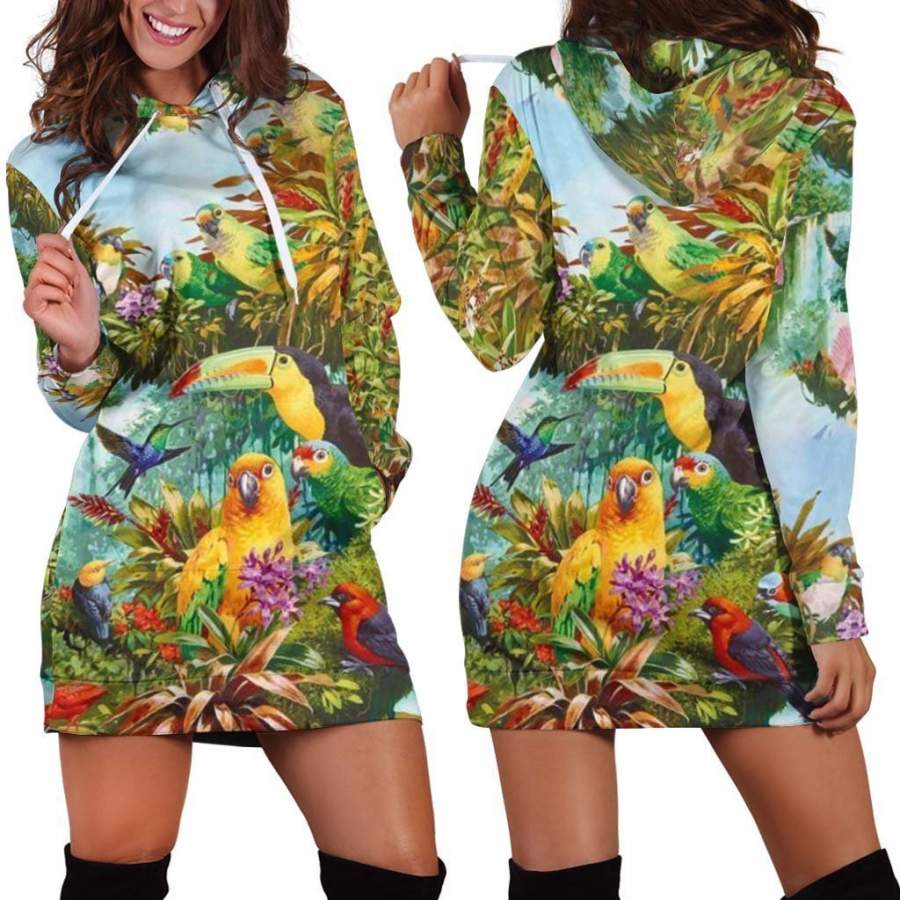 3D Printed Parrots Tops Hoodie Dress