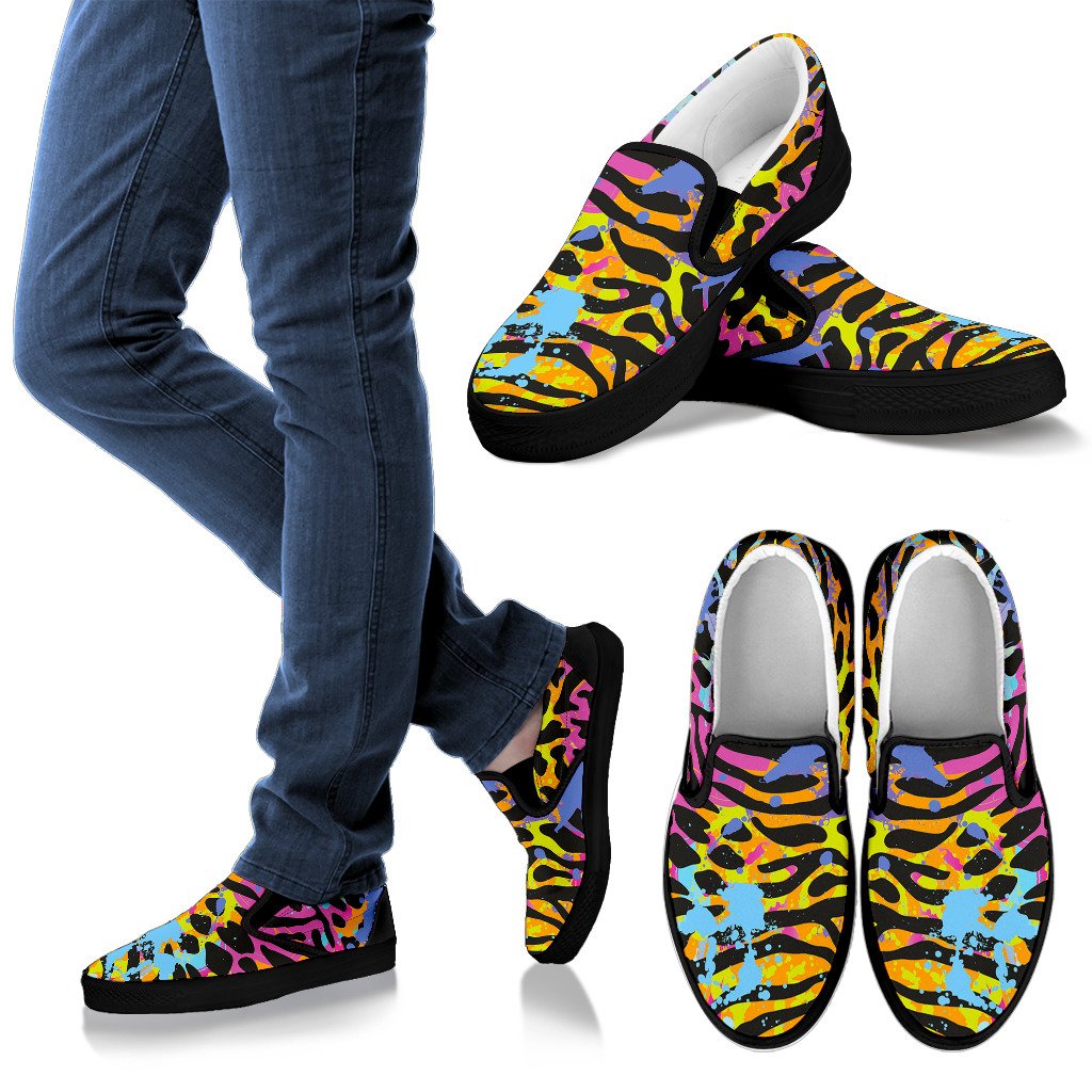 Colorful Zebra Leopard Pattern Print Men’S Slip On Shoes